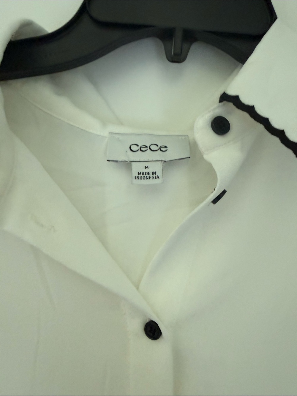 CeCe White Sleeveless Blouse with Black Button & Collar Trim - Picture 3 of 4